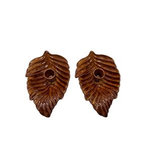 Pair of Brown Leaf Candlestick Holders Pattern 466 Made in USA